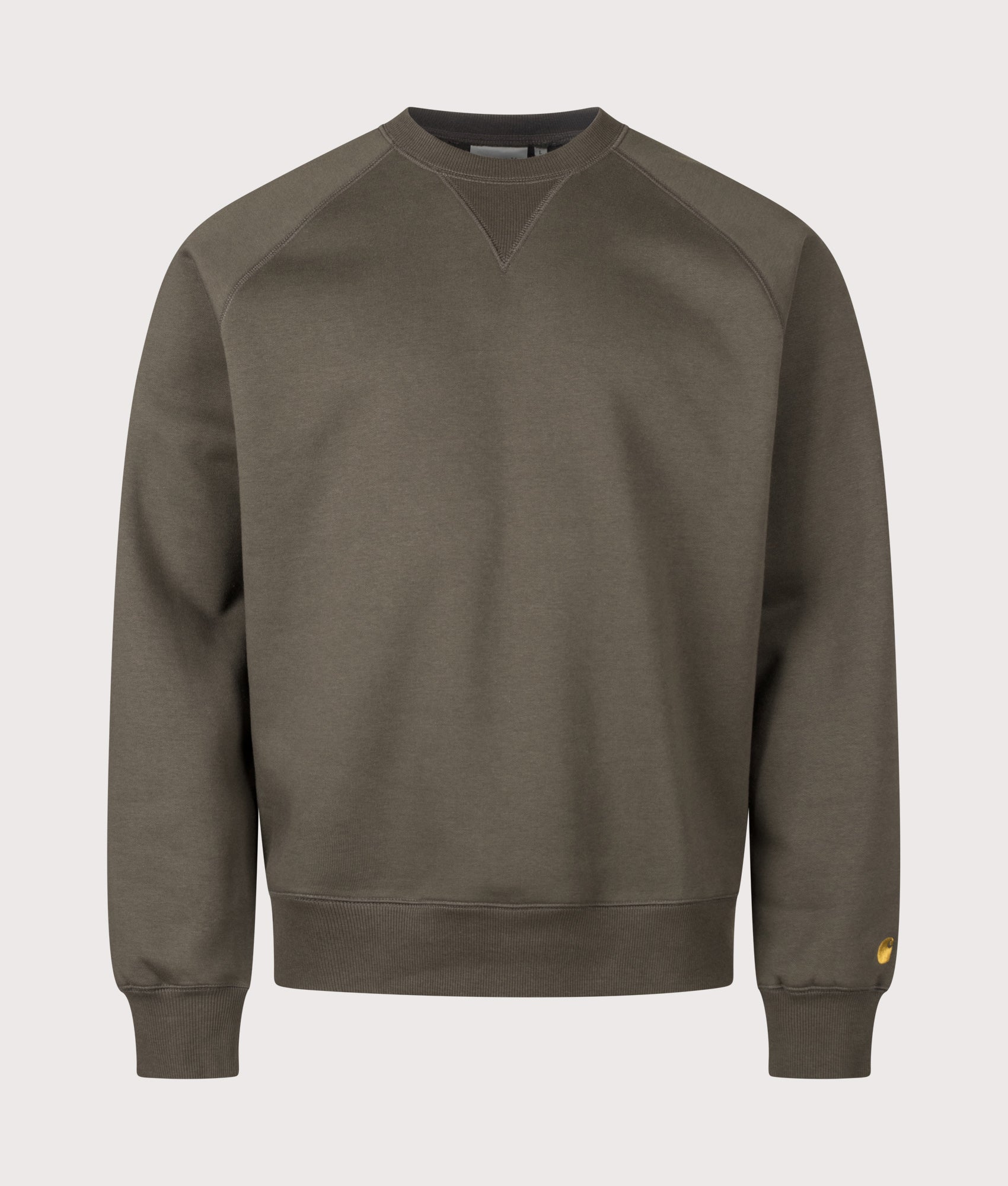 Carhartt WIP Regular Fit Chase Sweatshirt in Shungite and Gold at EQVVS Menswear. Front shot.