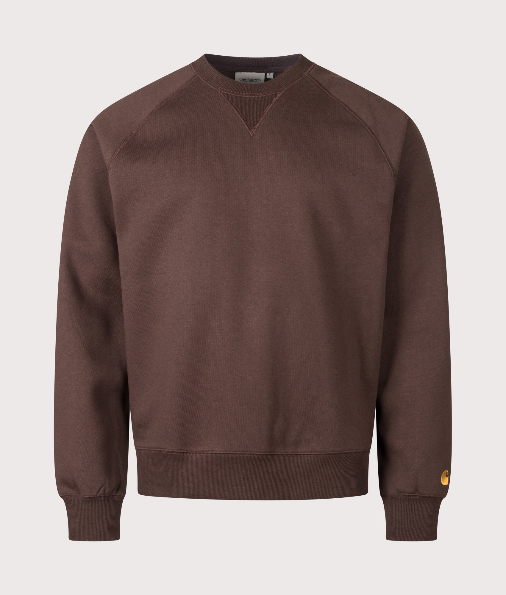 Carhartt WIP Regular Fit Chase Sweatshirt in Palisander and Gold at EQVVS Menswear. Front shot.