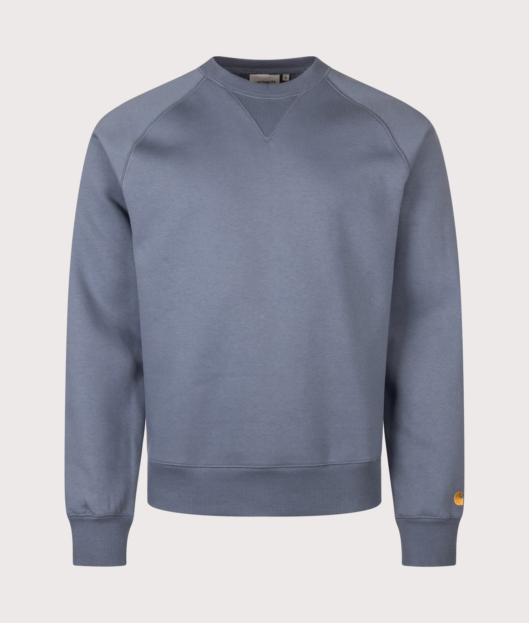 Carhartt WIP Regular Fit Chase Sweatshirt in Icesheet and Gold at EQVVS Menswear. Front shot.