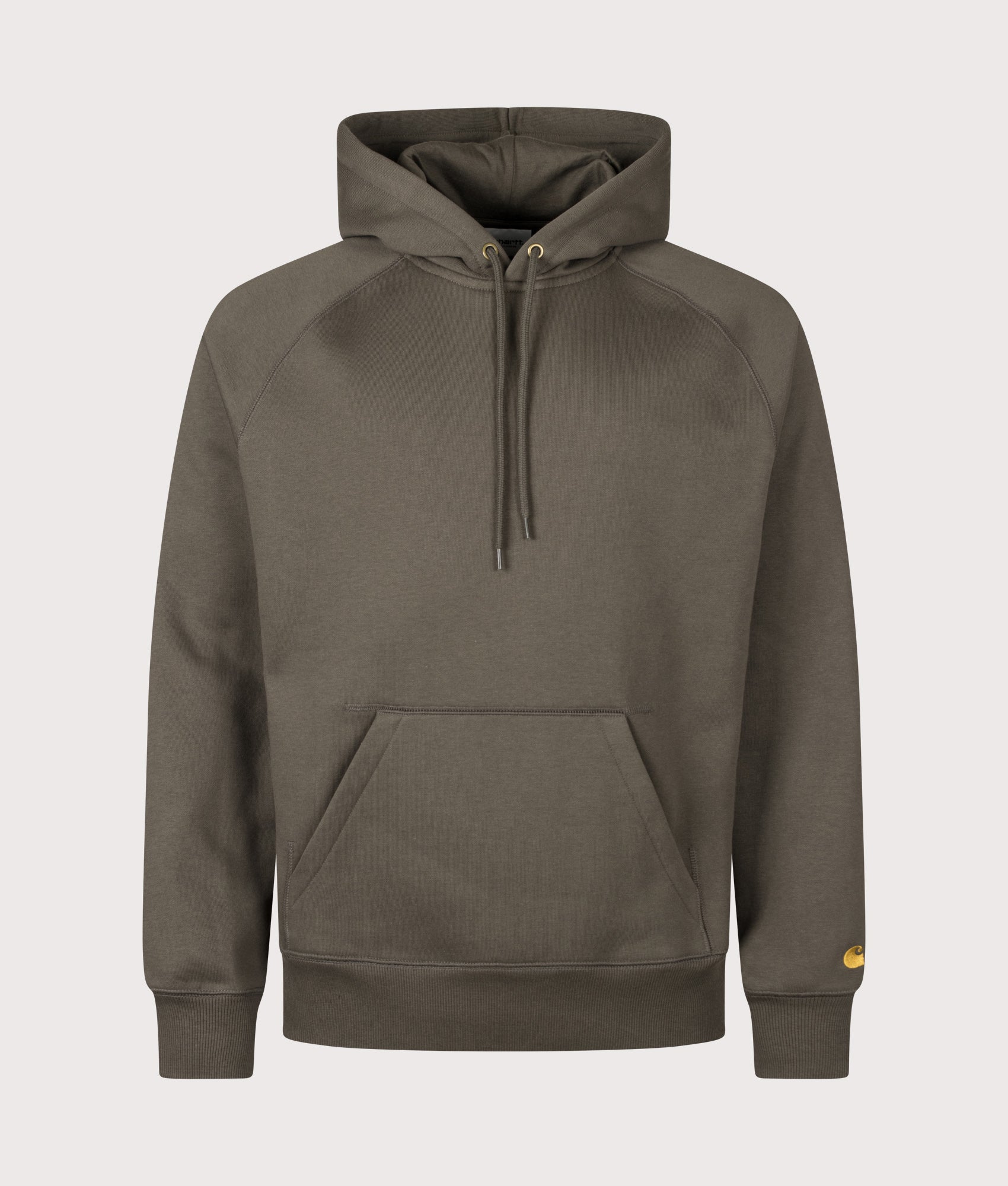 Carhartt WIP Regular Fit Chase Hoodie in Shungite and Gold at EQVVS Menswear. Front shot.