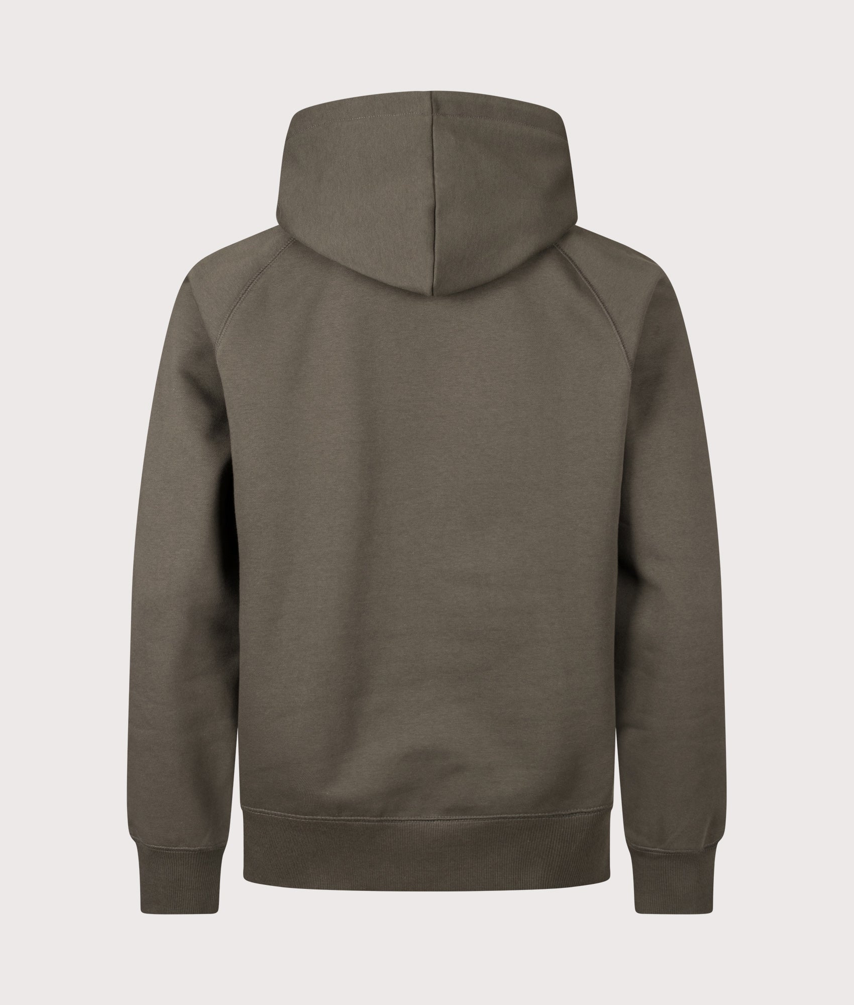 Carhartt WIP Regular Fit Chase Hoodie in Shungite and Gold at EQVVS Menswear. Back shot.