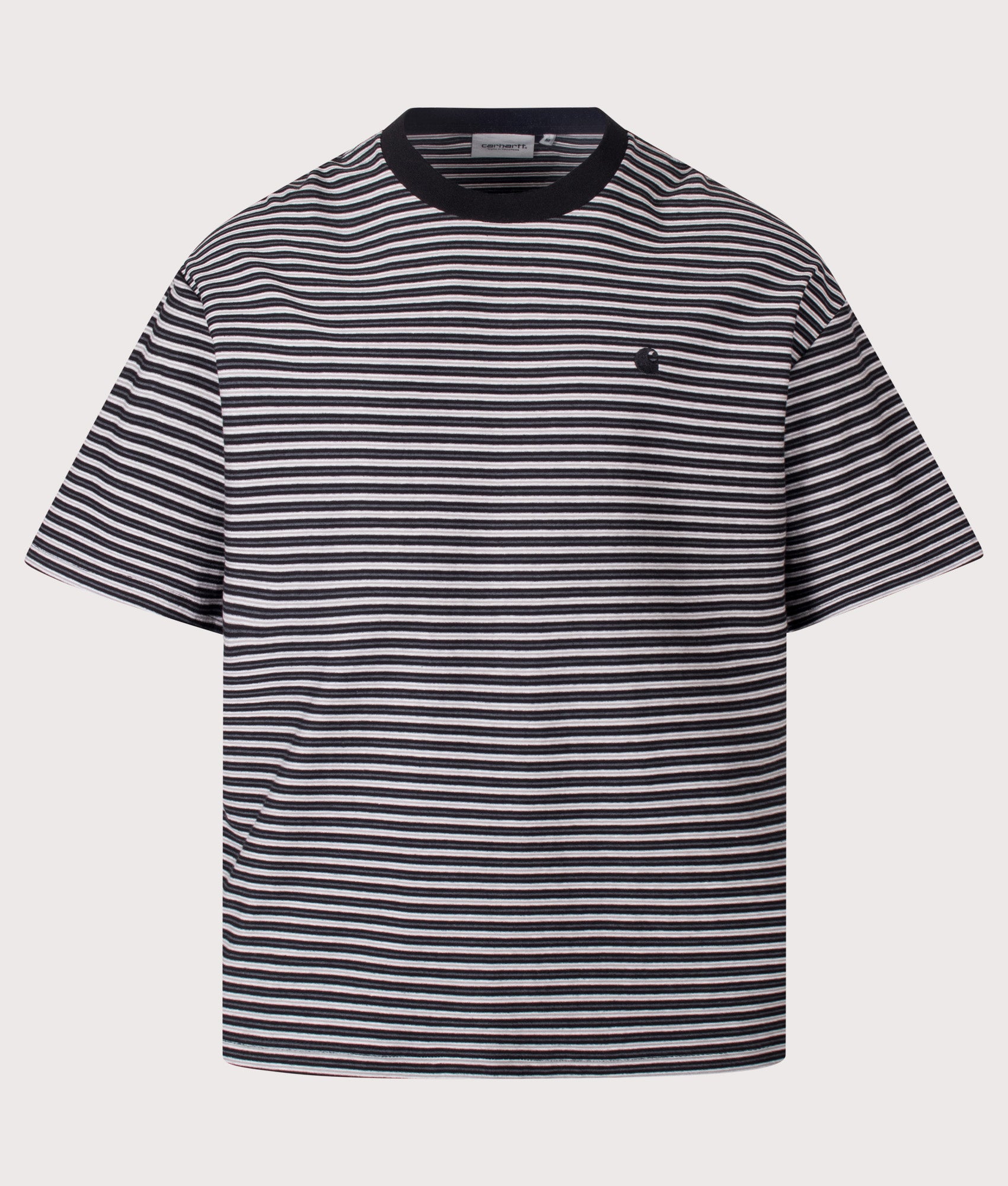 Carhartt WIP Boxy Loose Fit Dupree T-Shirt in Dupree Stripe and Black at EQVVS Menswear. Front shot.