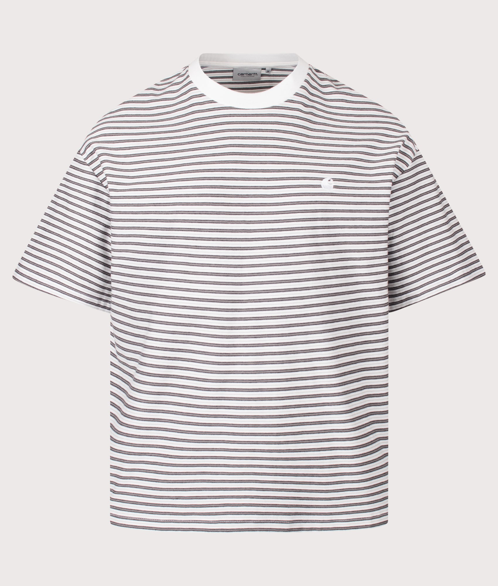 Carhartt WIP Boxy Loose Fit Dupree T-Shirt in Dupree Stripe and White at EQVVS Menswear. Front shot.