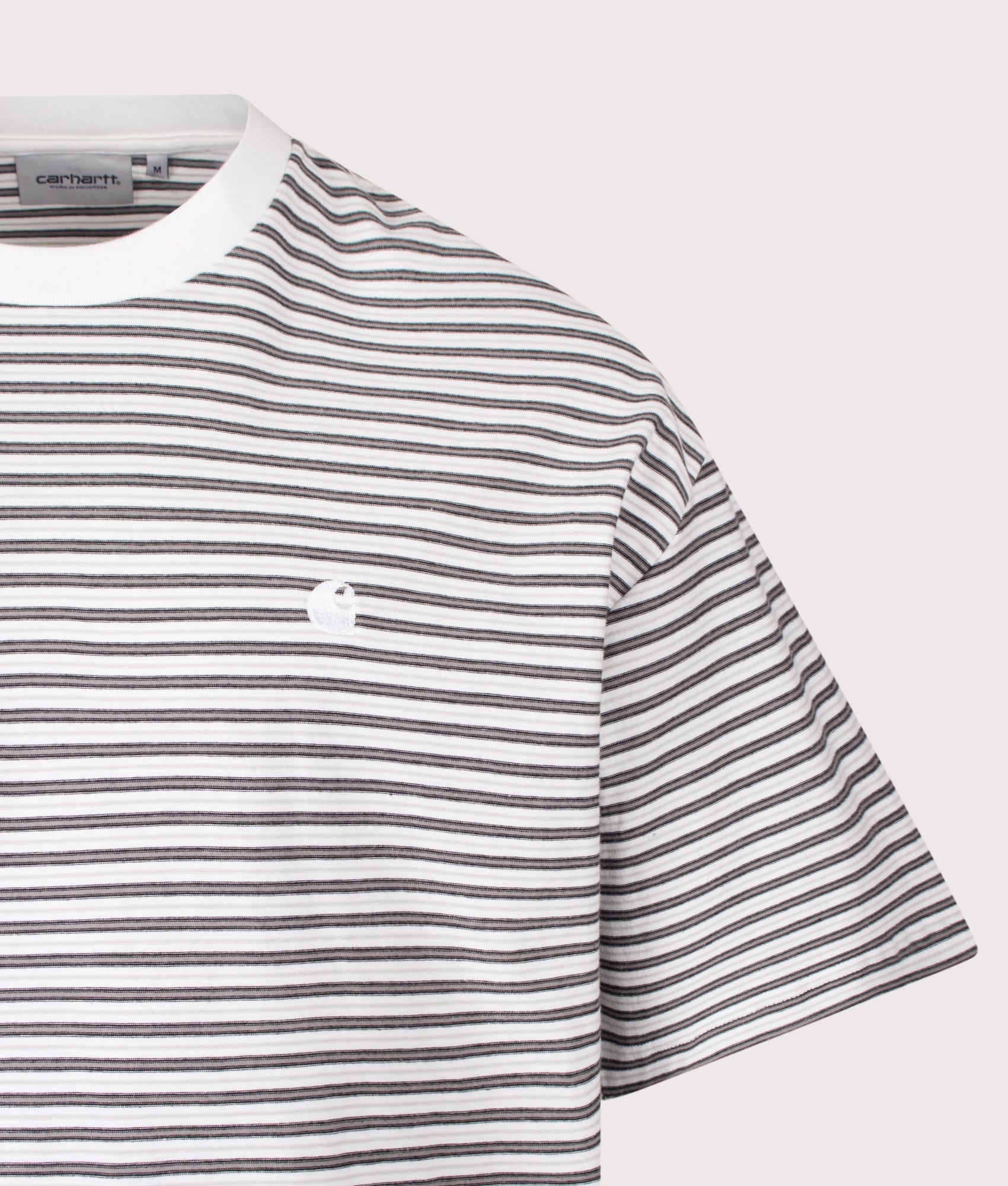 Carhartt WIP Boxy Loose Fit Dupree T-Shirt in Dupree Stripe and White at EQVVS Menswear. Detail shot.