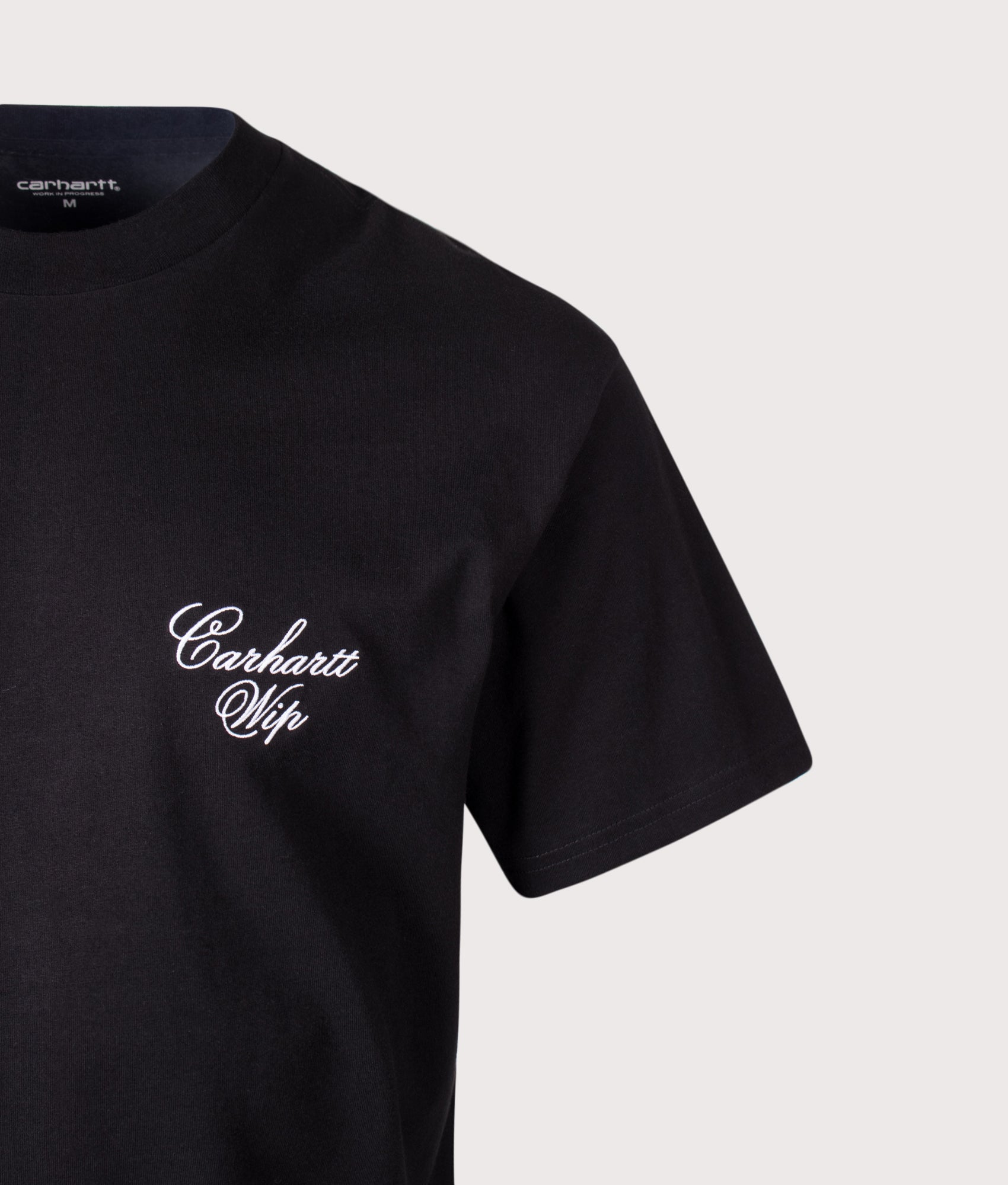Carhartt WIP Loose Fit Gracious T-Shirt in Black at EQVVS Menswear. Detail shot.