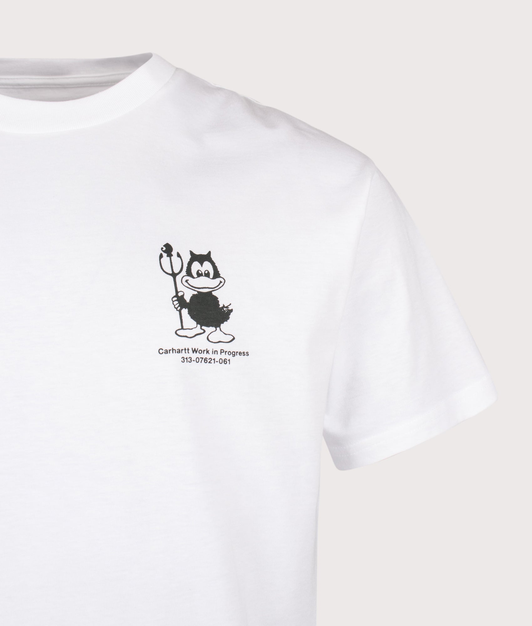 Carhartt WIP Loose Fit Bumper Car T-Shirt in White at EQVVS Menswear. Detail shot.