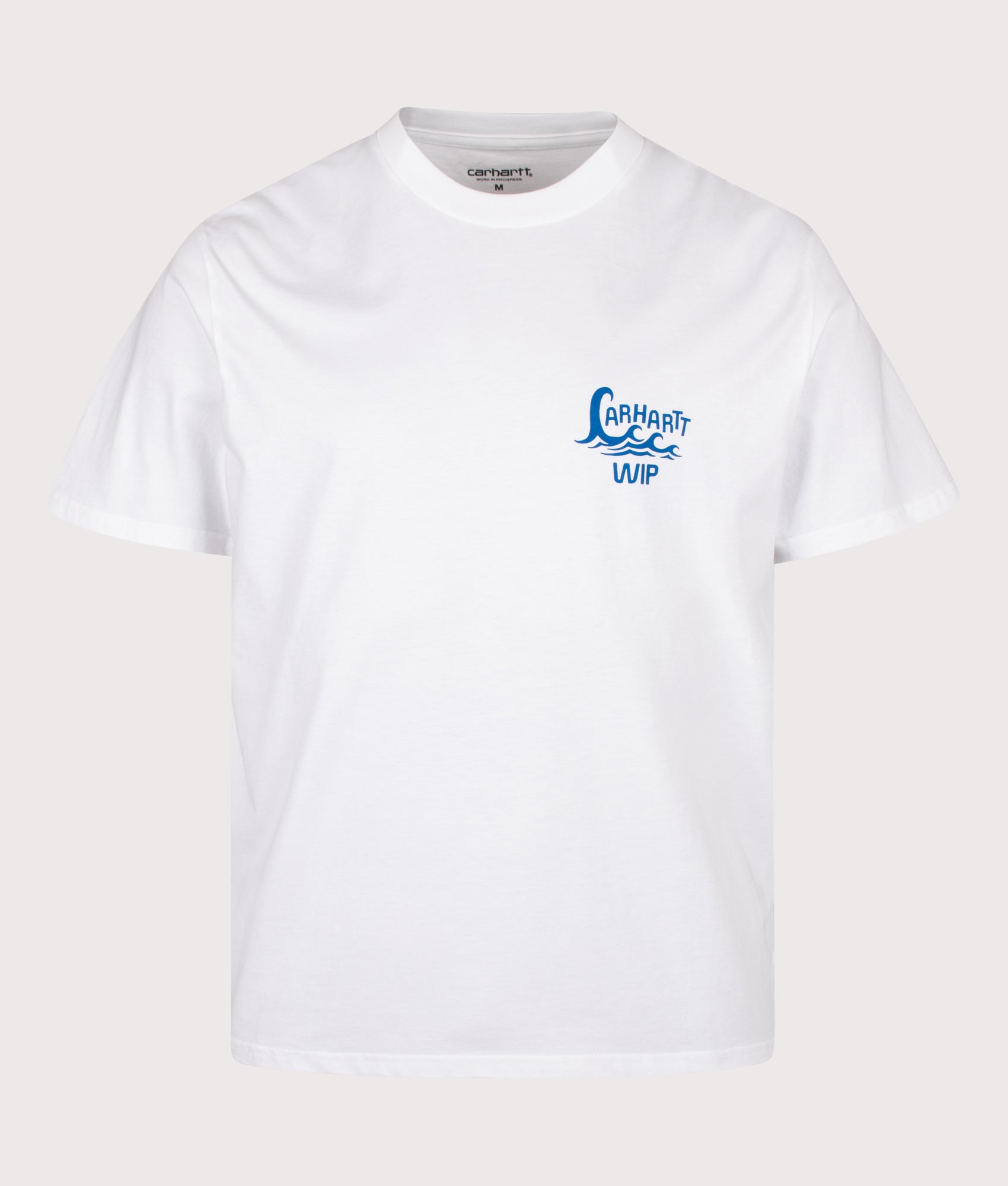 Carhartt WIP Loose Fit Waves T-Shirt in White at EQVVS Menswear. Front shot.