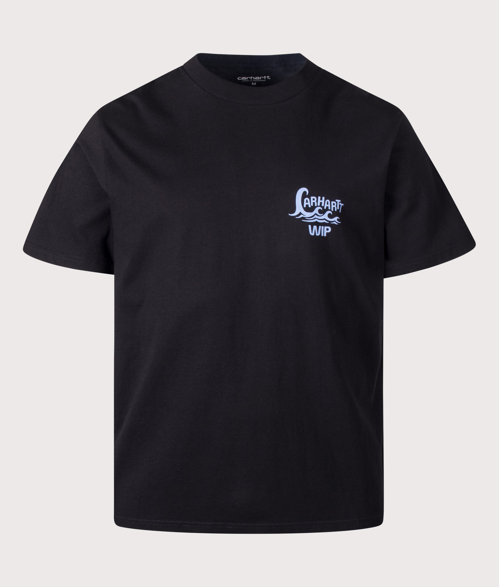 Carhartt WIP Loose Fit Waves T-Shirt in Black at EQVVS Menswear. Front shot.