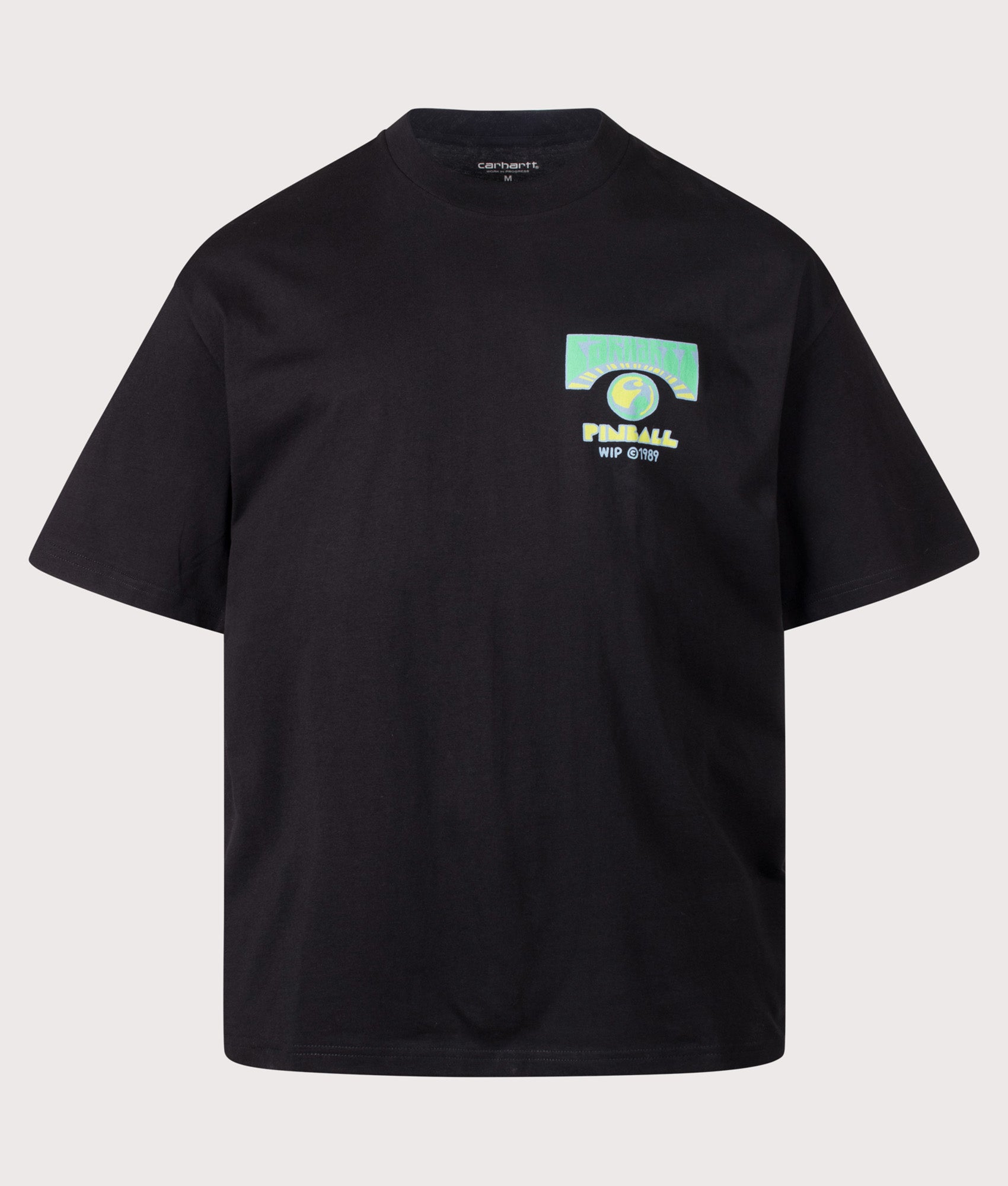 Carhartt WIP Oversized Fit Pinball T-Shirt in Black at EQVVS Menswear. Front shot.