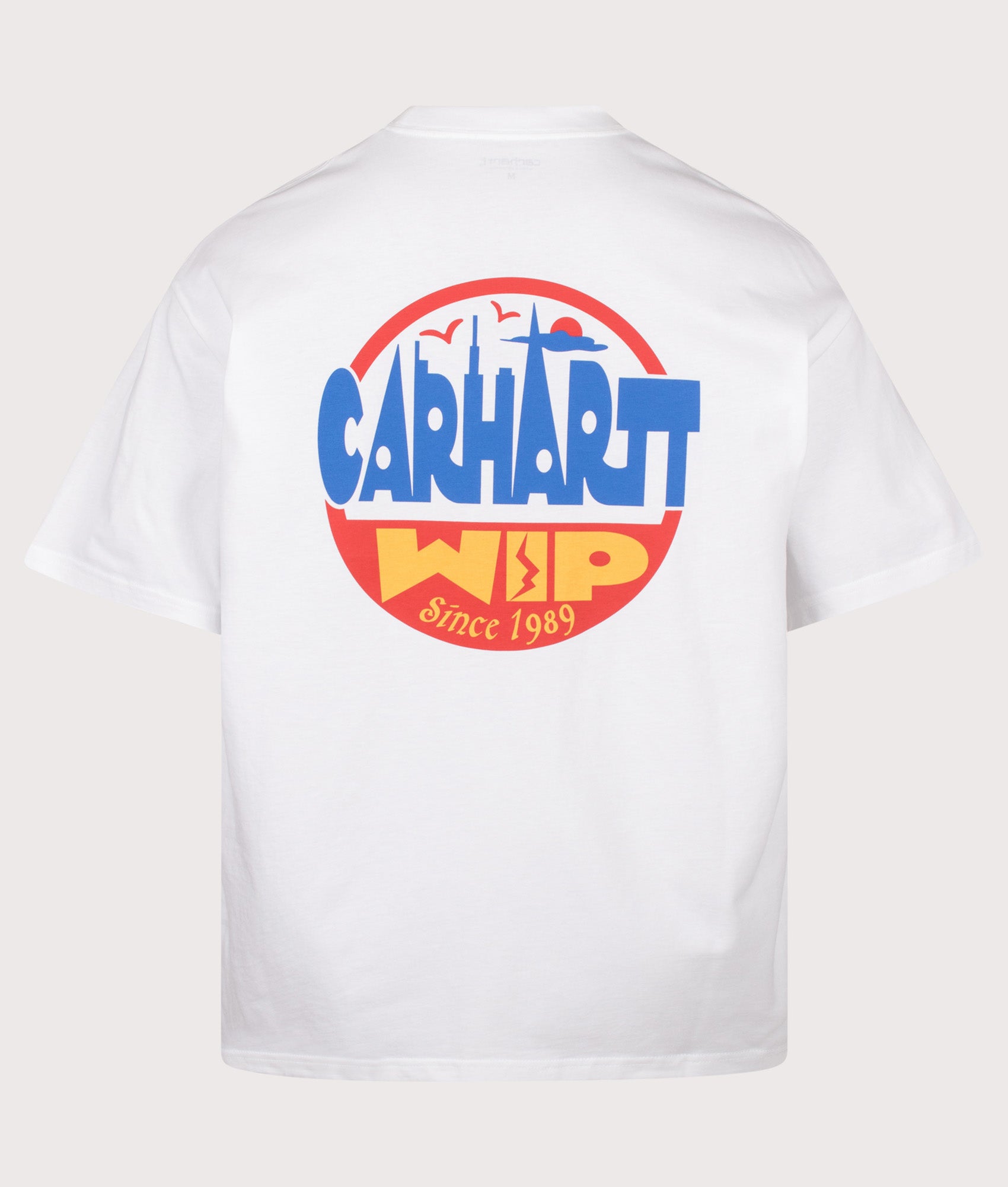 Carhartt WIP Oversized Fit Luggage Label T-Shirt in White at EQVVS Menswear. Back shot.