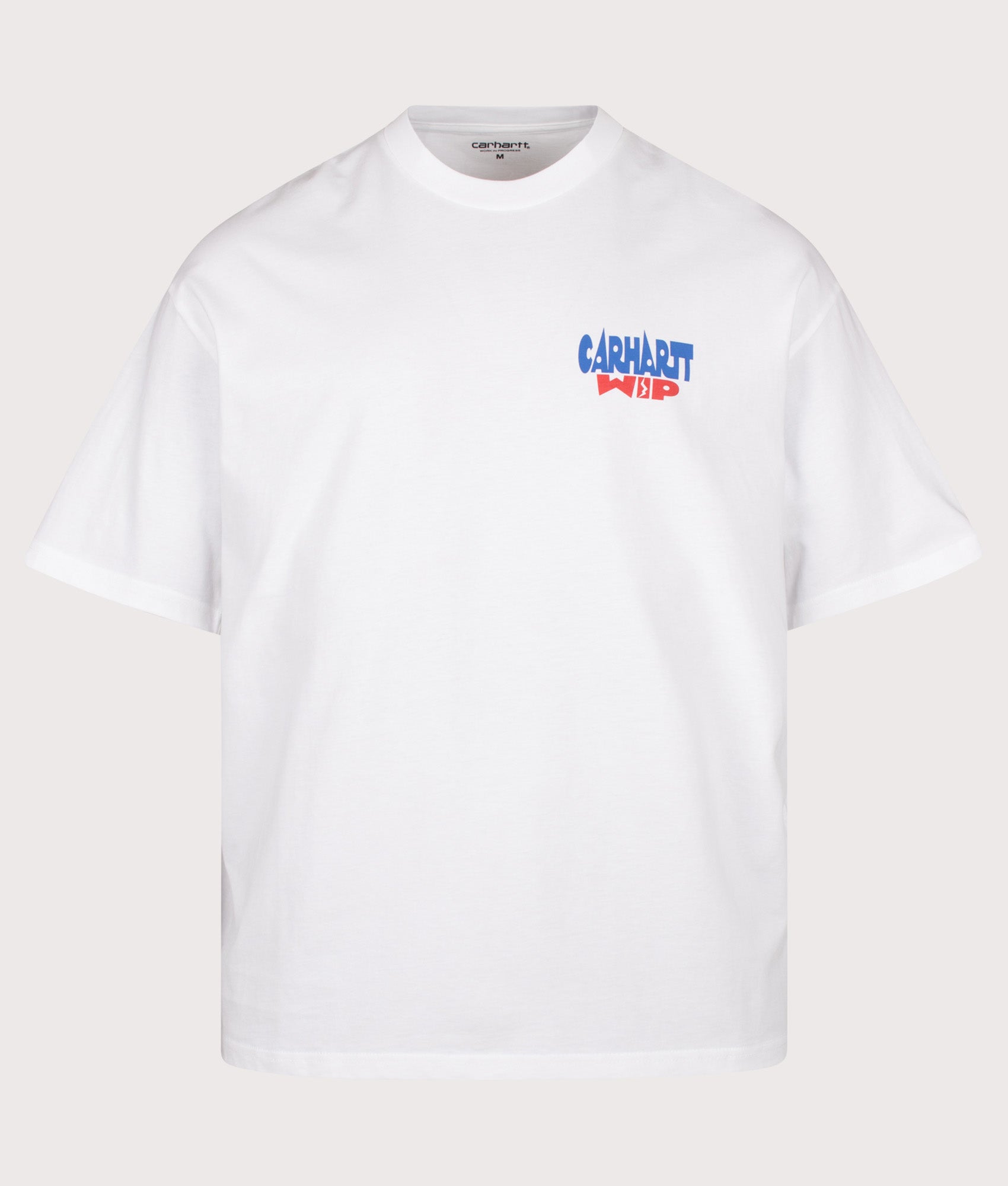 Carhartt WIP Oversized Fit Luggage Label T-Shirt in White at EQVVS Menswear. Front shot.