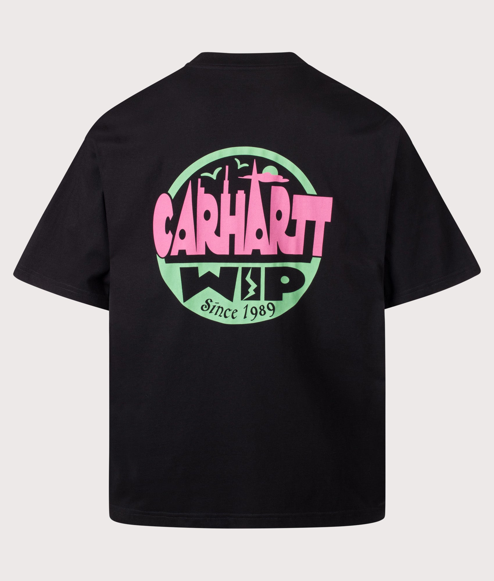 Carhartt WIP Oversized Fit Luggage Label T-Shirt in Black at EQVVS Menswear. Back shot.