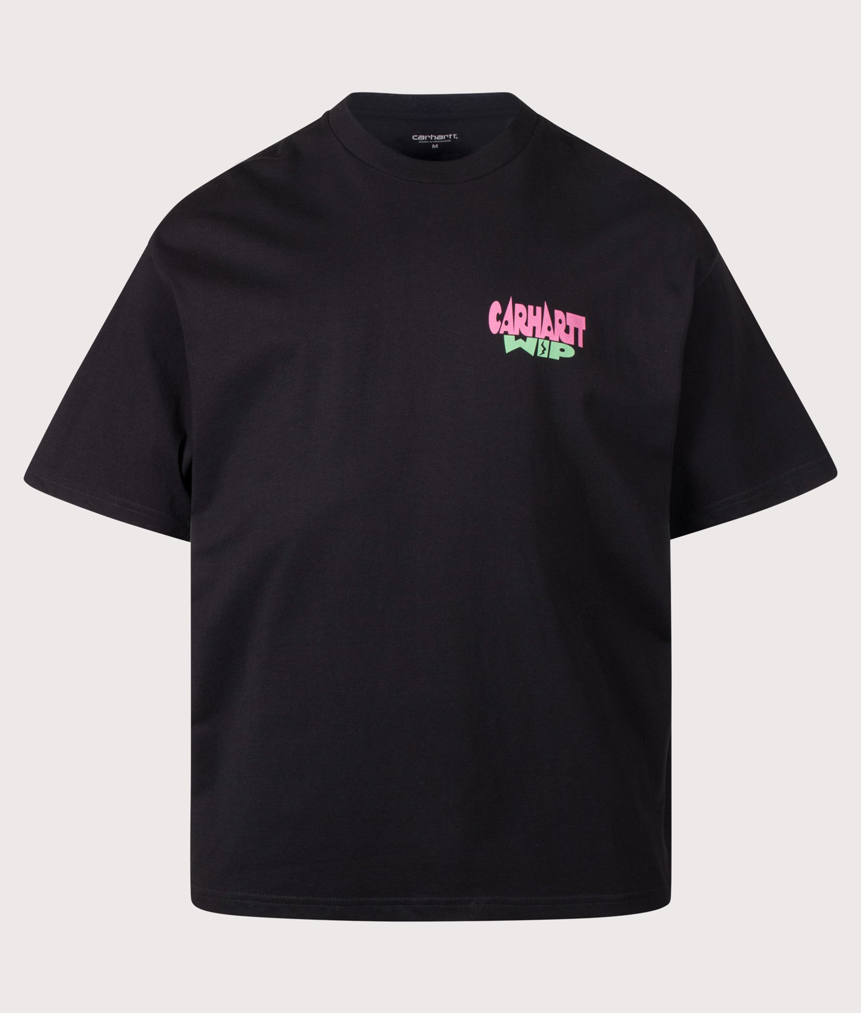 Carhartt WIP Oversized Fit Luggage Label T-Shirt in Black at EQVVS Menswear. Front shot.