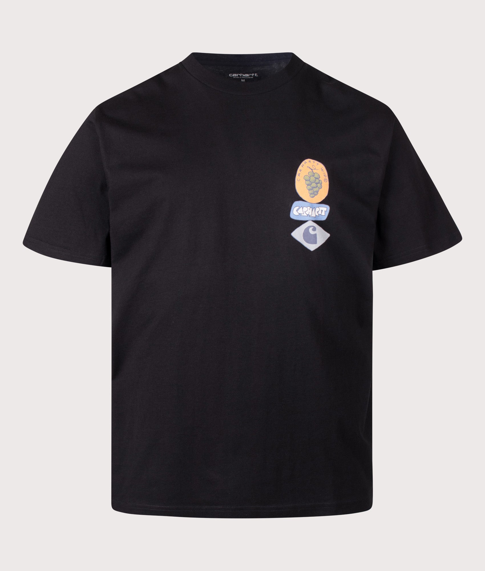 Carhartt WIP Loose Fit Stacked Grapes T-Shirt in Black at EQVVS Menswear. Front shot.