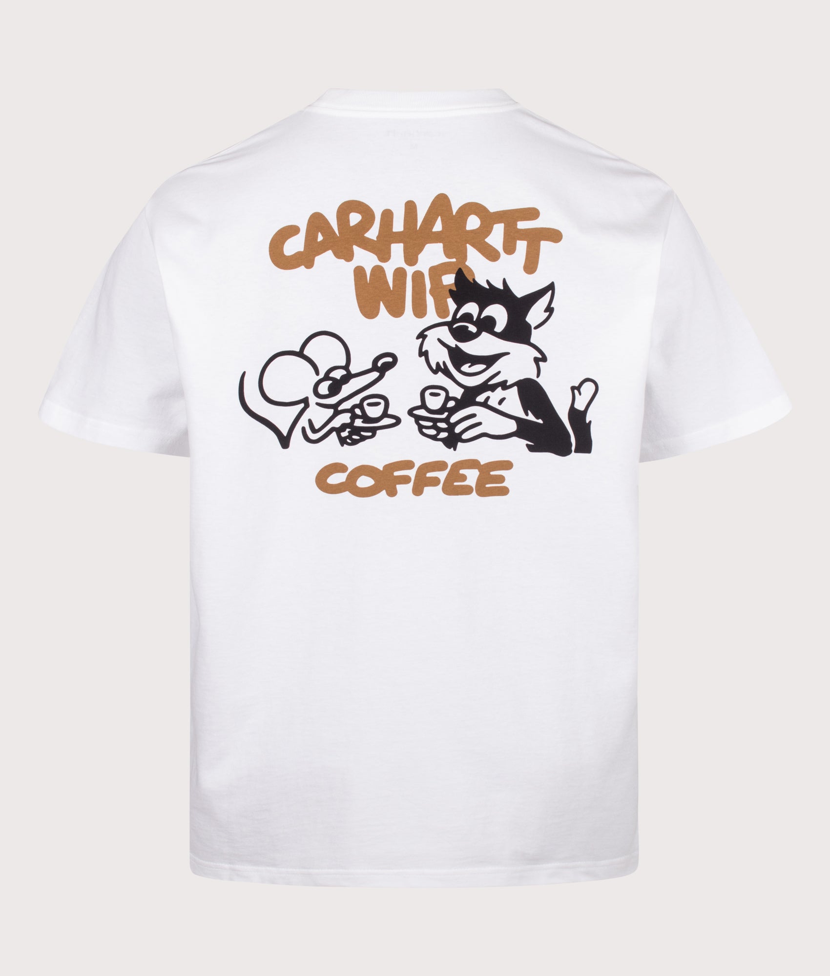 Carhartt WIP Loose Fit Coffee Break T-Shirt in White at EQVVS Menswear. Back shot.