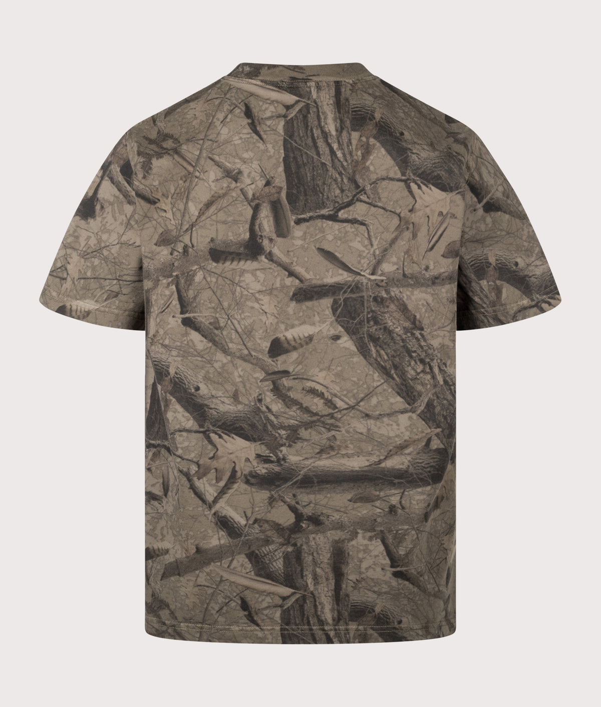 Carhartt WIP Loose Fit Feather Tree T-Shirt in Khaki, Shungite and Camo Feather Tree at EQVVS Menswear. Back shot.