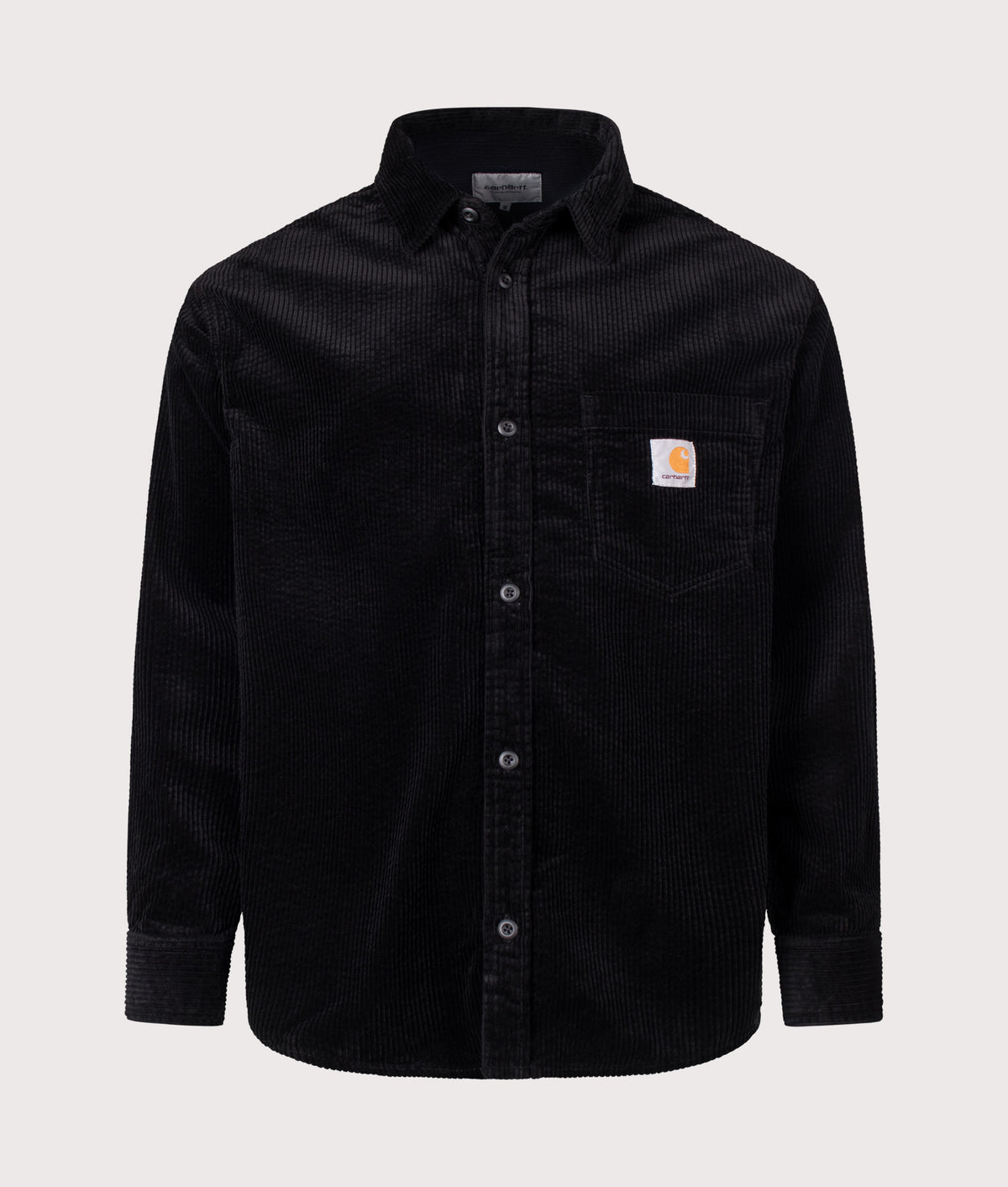 Carhartt WIP Loose Fit Loyde Shirt in Black at EQVVS Menswear. Front shot.