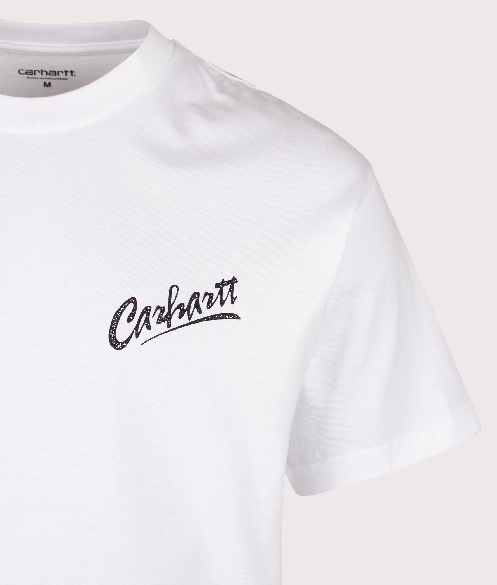 Carhartt WIP Loose Fit Pup T-Shirt in White at EQVVS Menswear. Detail shot.