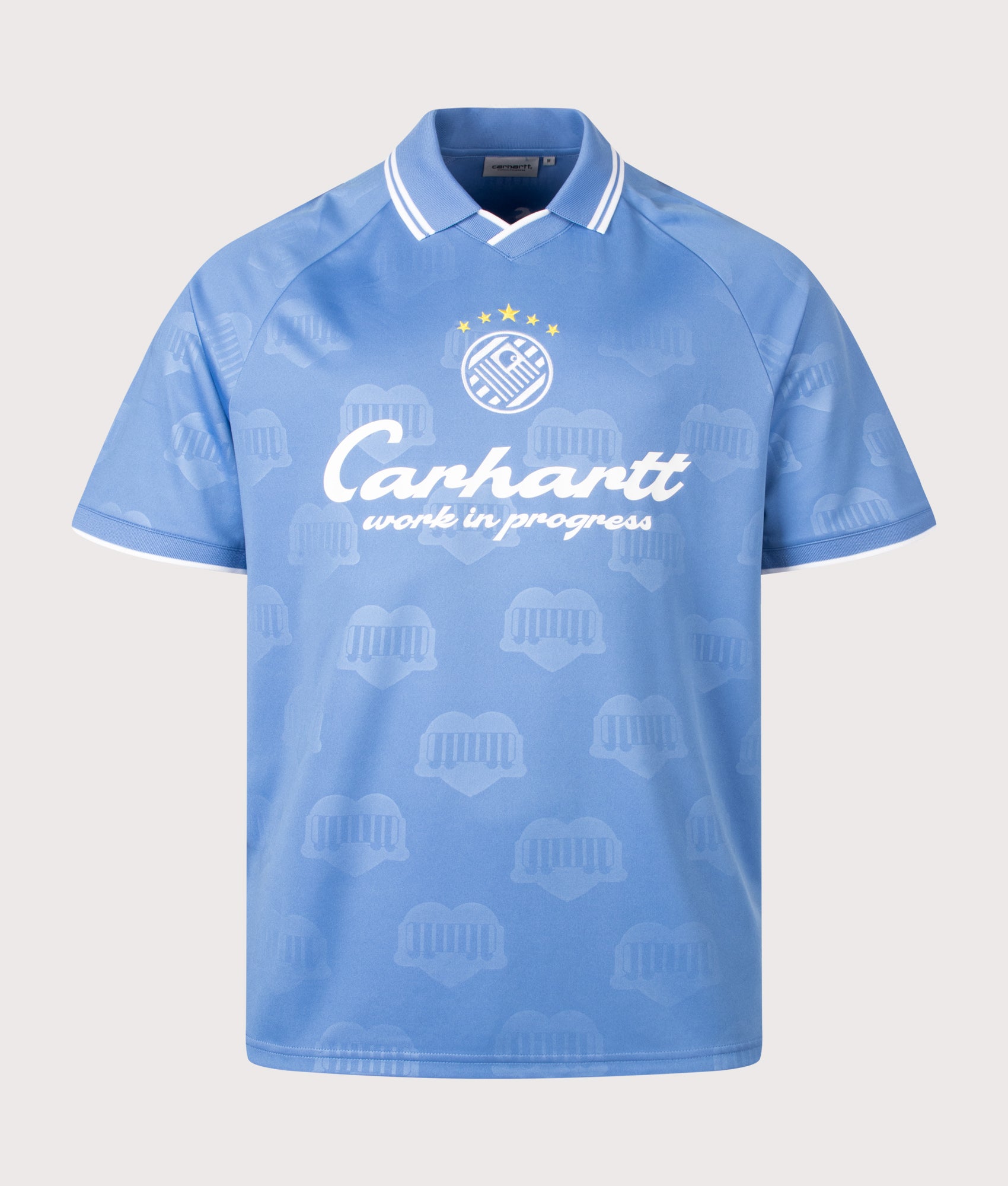 Carhartt WIP Loose Fit Terrace Football T-Shirt in Heart Train Jacquard and Curacao at EQVVS Menswear. Front shot.