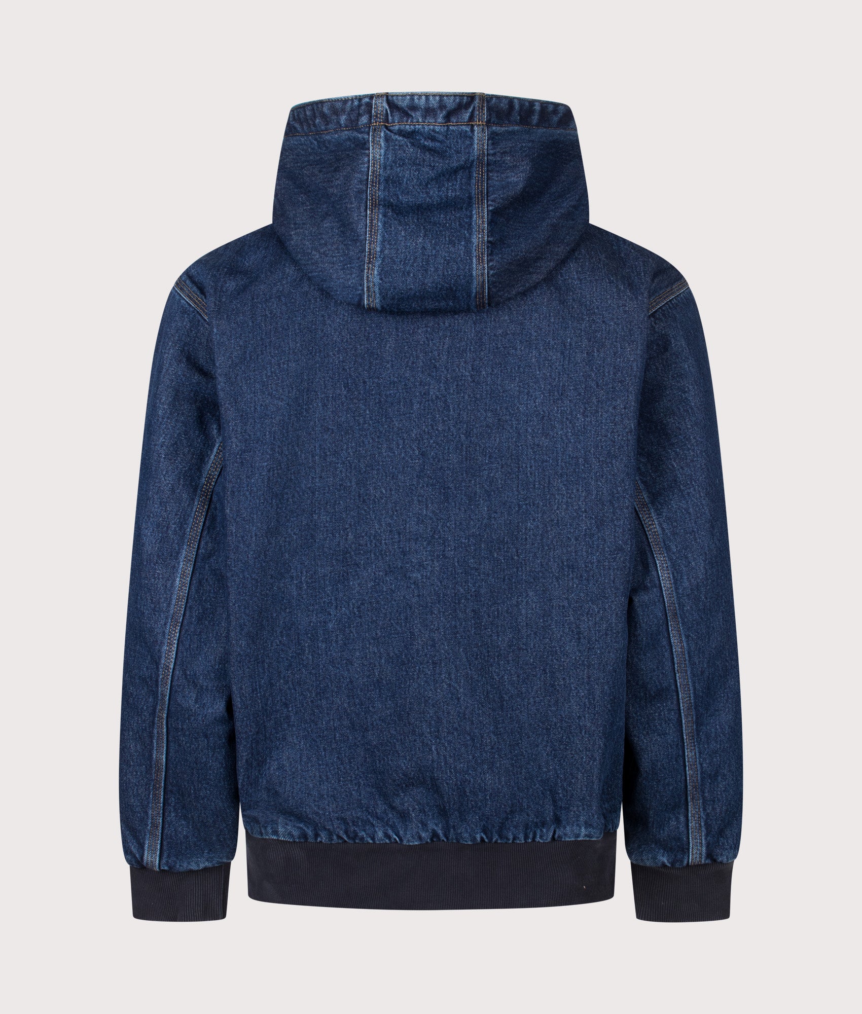 Carhartt WIP Loose Fit OG Active Jacket in Blue Stone Washed at EQVVS Menswear. Back shot.