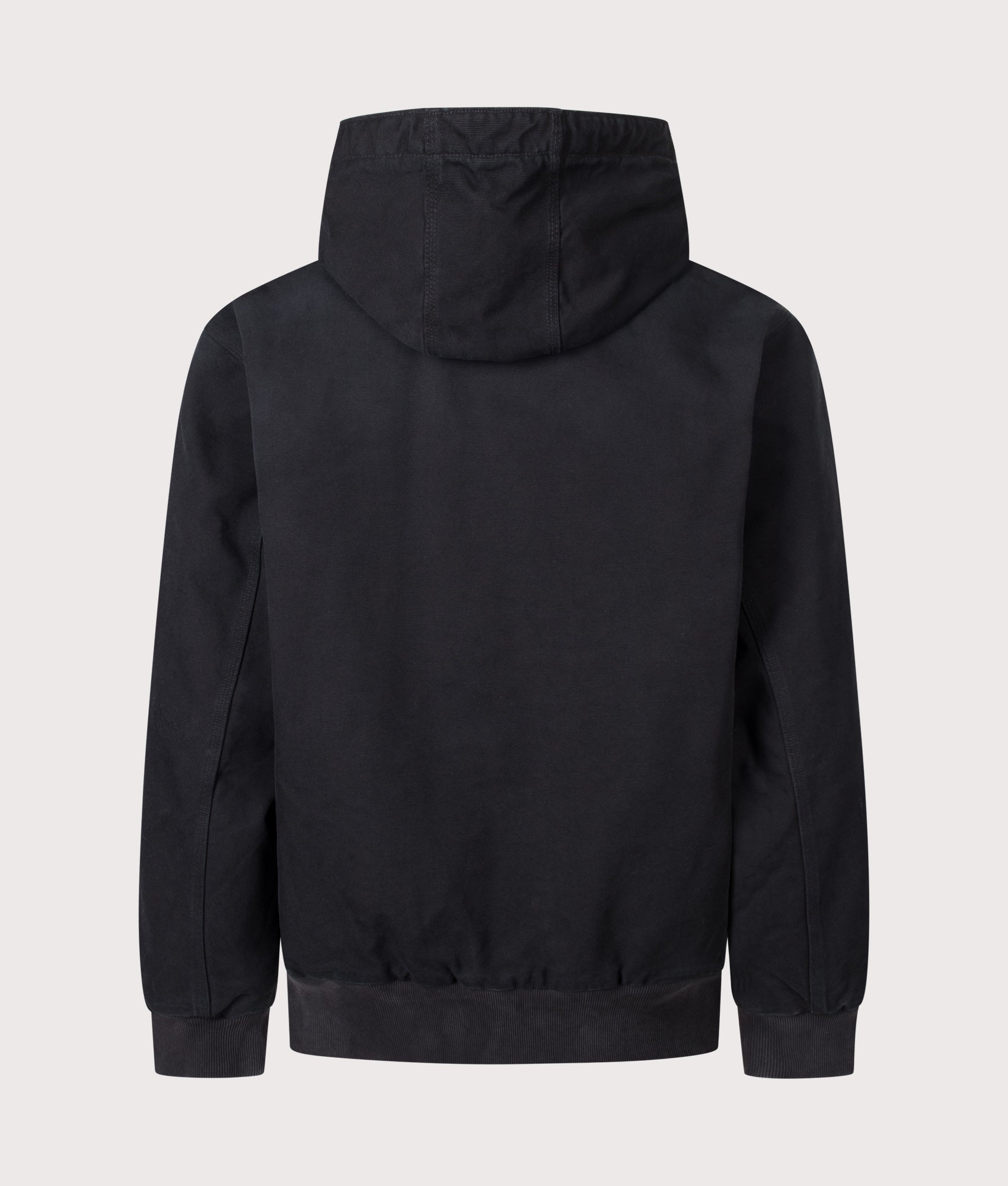 Carhartt WIP Loose Fit OG Active Jacket in Black Stone Canvas at EQVVS Menswear. Back shot.