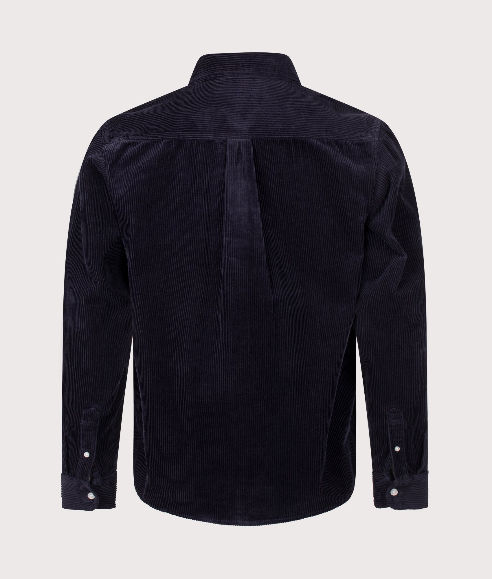 Carhartt WIP Regular Fit Madison Cord Shirt in Dark Navy at EQVVS Menswear. Back shot.