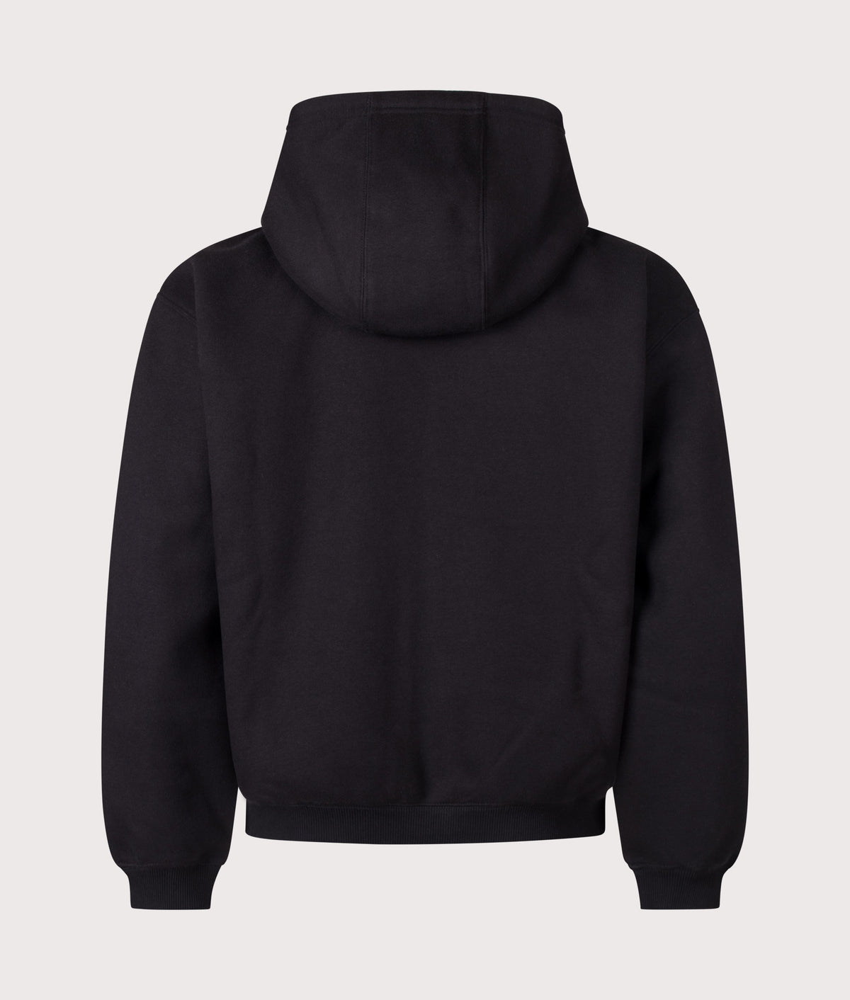 Carhartt WIP Loose Fit Ebbert Zip Through Hoodie in Black/White at EQVVS Menswear. Back shot.