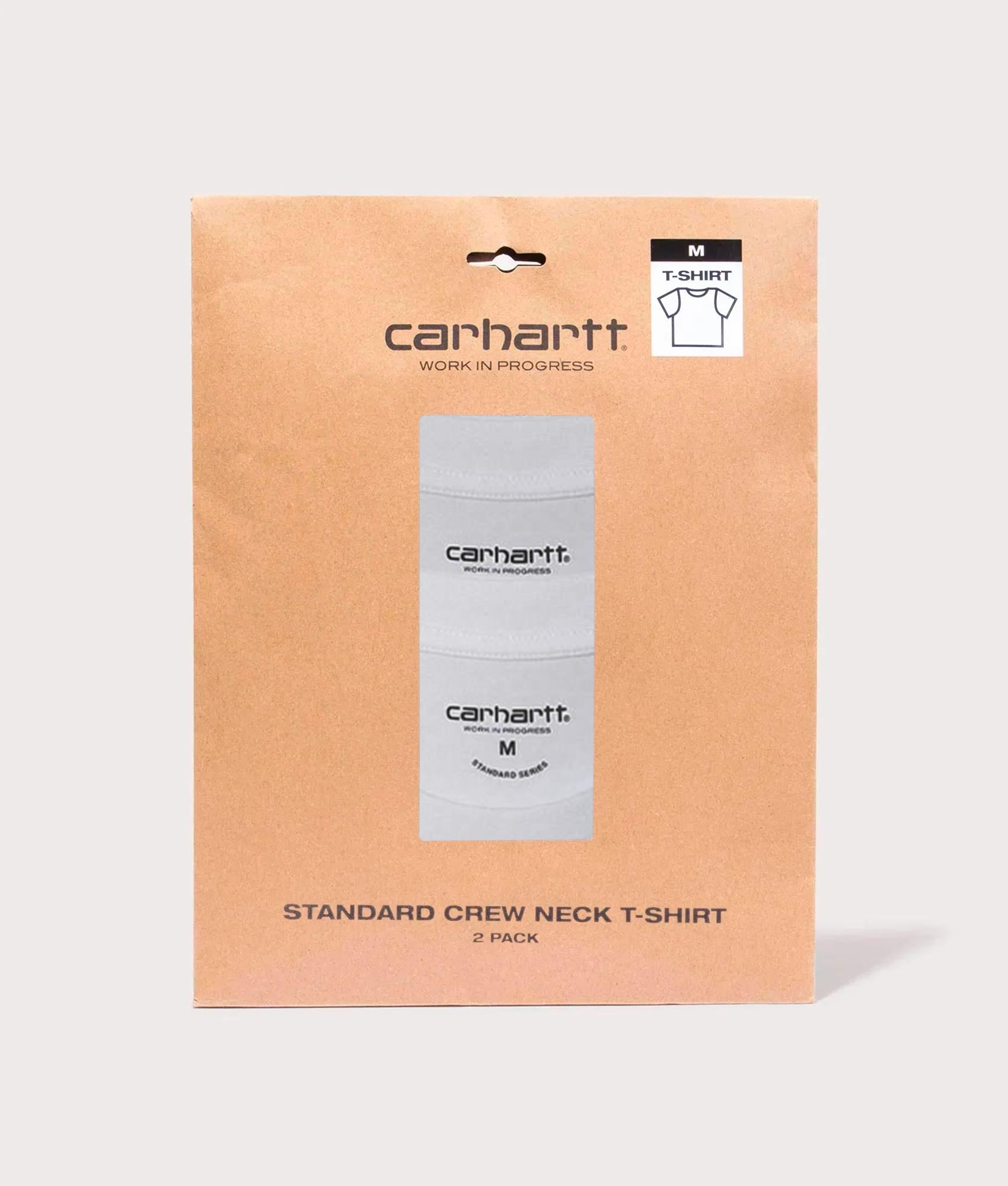 Carhartt WIP 2 Pack Standard Crew Neck T-Shirt in White at EQVVS Menswear. Package shot.