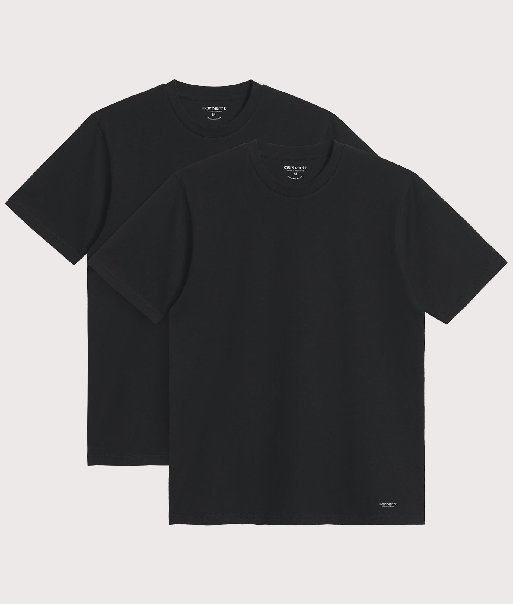 Carhartt WIP 2 Pack Standard Crew Neck T-Shirt in Black at EQVVS Menswear. Front shot.