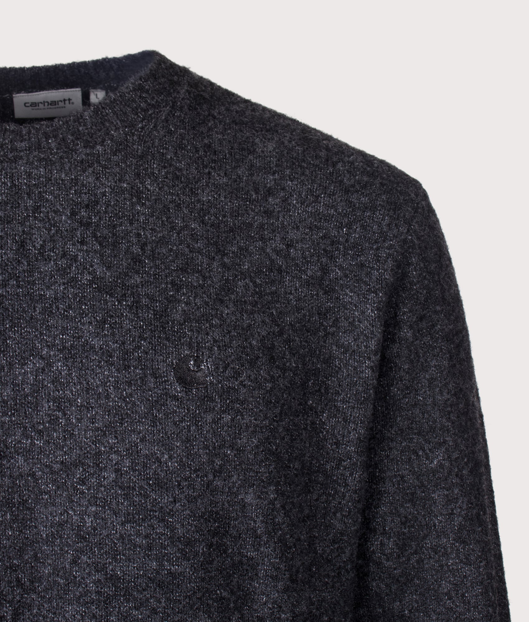 Carhartt WIP Regular Fit Curtis Jumper in Tangled Black at EQVVS Menswear. Detail shot.