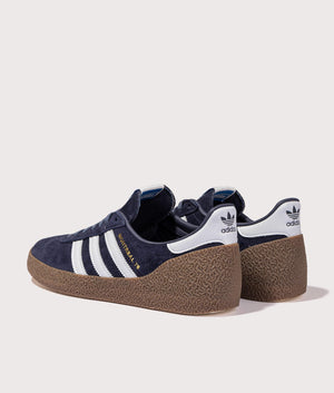 Montreal 76 Trainers in Shadow Navy/Halo Blue/Gum 5 | adidas Originals | Shot at EQVVS | Back angle shot 