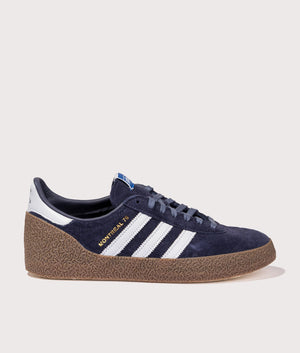 Montreal 76 Trainers in Shadow Navy/Halo Blue/Gum 5 | adidas Originals | Shot at EQVVS | Side shot 