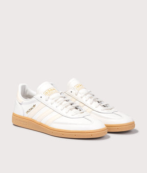 Handball Spezial Trainers in Core White/Wonder White/Gum3 | adidas Originals | Shot at EQVVS | Front angle shot 