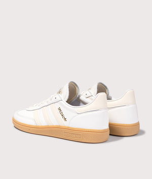 Handball Spezial Trainers in Core White/Wonder White/Gum3 | adidas Originals | Shot at EQVVS | Back angle shot 