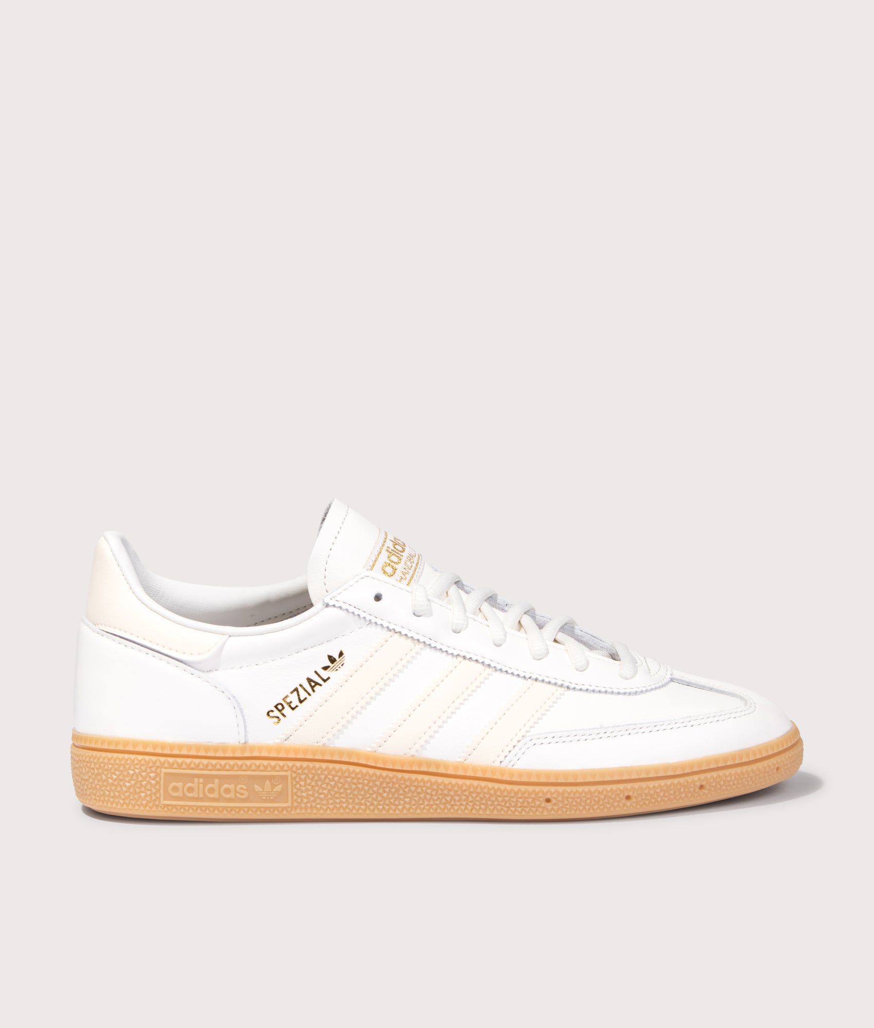 Handball Spezial Trainers in Core White/Wonder White/Gum3 | adidas Originals | Shot at EQVVS | Side shot 