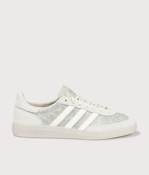 ADIDAS ORIGINALS Handball Spezial Trainers in Supcol, Off White and Orbit Grey at EQVVS Menswear. Side shot.