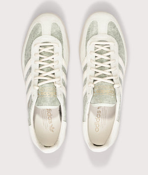 ADIDAS ORIGINALS Handball Spezial Trainers in Supcol, Off White and Orbit Grey at EQVVS Menswear. Above shot.