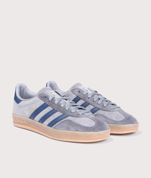Gazelle Indoor Trainers in Grey/Night Indigo/Grey Five | adidas Originals | EQVVS | Front angle shot 