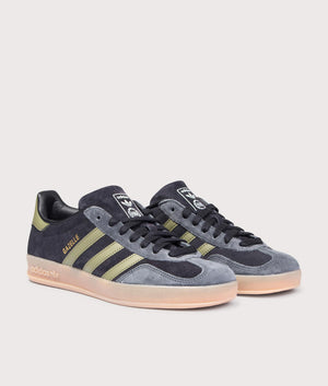 Gazelle Indoor Trainers in Core Black/Focus Olive/Carbon | adidas Original | EQVVS | Front angle shot 