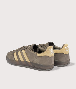 Gazelle Indoor Trainers in Carbon Brown/Gold Beige/Footwear White | adidas Originals | EQVVS | Back angle shot 