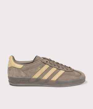 Gazelle Indoor Trainers in Carbon Brown/Gold Beige/Footwear White | adidas Originals | EQVVS | Side shot 