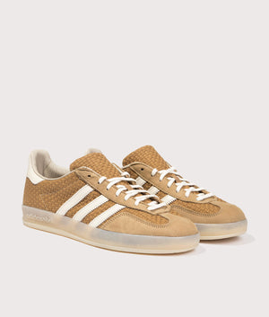 Gazelle Indoor Trainers by adidas Originals in Brown Desert. Shot by EQVVS. Front detail shot.