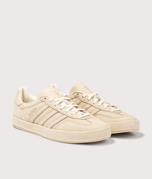 Gazelle Indoor Trainers by adidas in Magic Beige. Shot by EQVVS. Front detail shot.