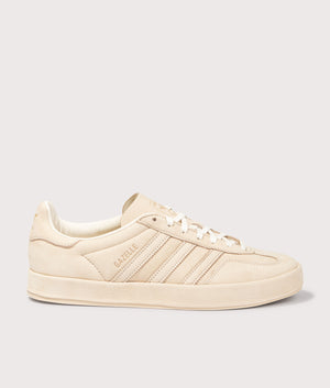 Gazelle Indoor Trainers by adidas in Magic Beige. Shot by EQVVS. Front shot.