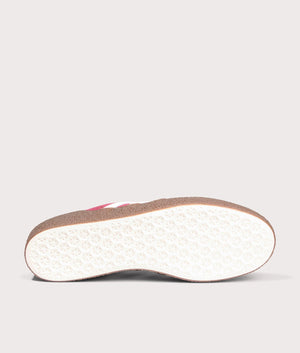 Adidas Montreal 76 Trainers in Noble Maroon/Off White/Gum at EQVVS Menswear. Bottom shot. 
