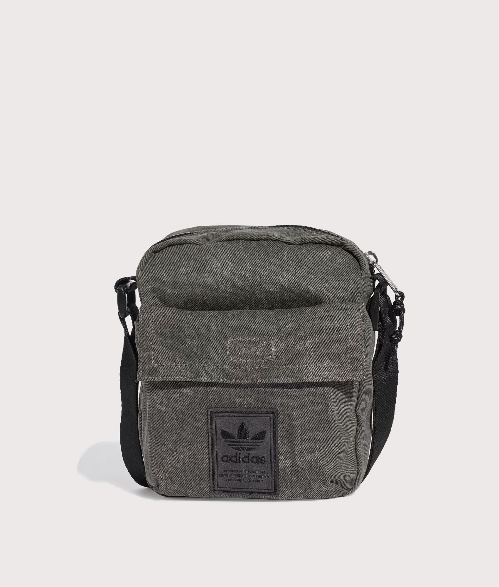 adidas Originals Washed Item Bag in Black at EQVVS Menswear. Front shot.