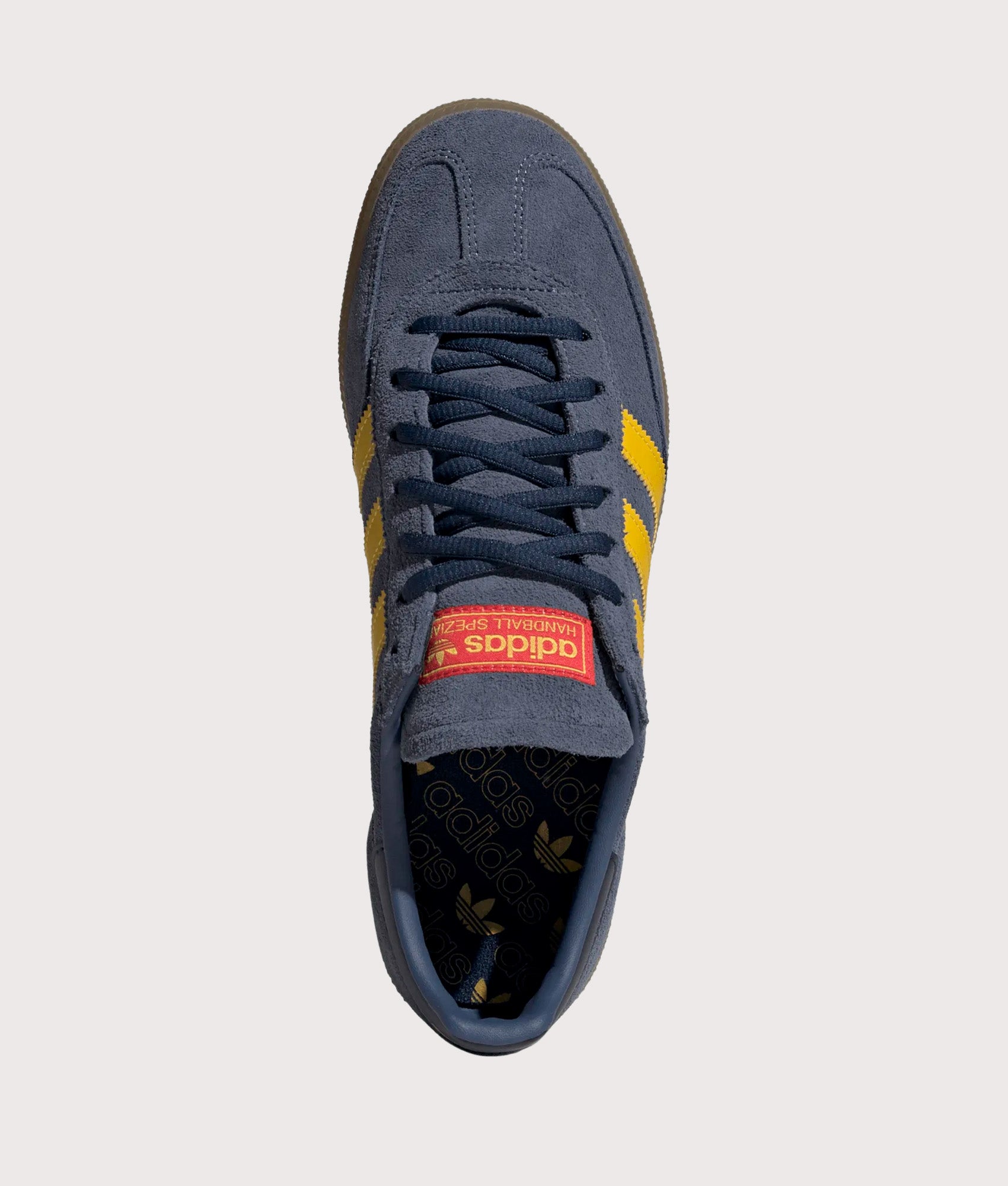adidas Originals Arsenal FC Handball Spezial Trainers in Preloved Ink, Hazy yellow and Collegiate Navy at EQVVS Menswear. Top shot.