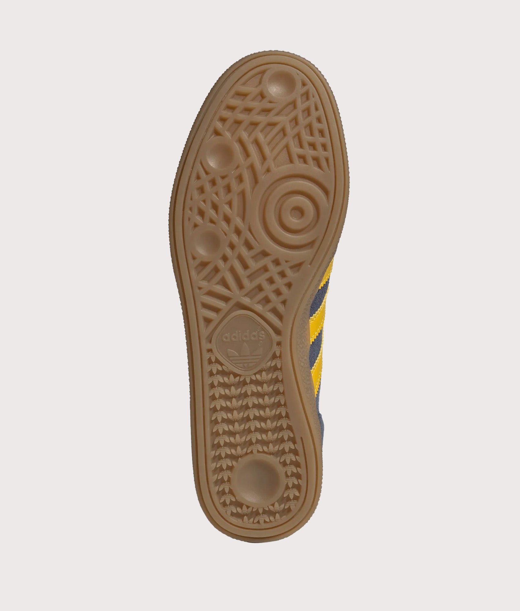 adidas Originals Arsenal FC Handball Spezial Trainers in Preloved Ink, Hazy yellow and Collegiate Navy at EQVVS Menswear. Tread shot.
