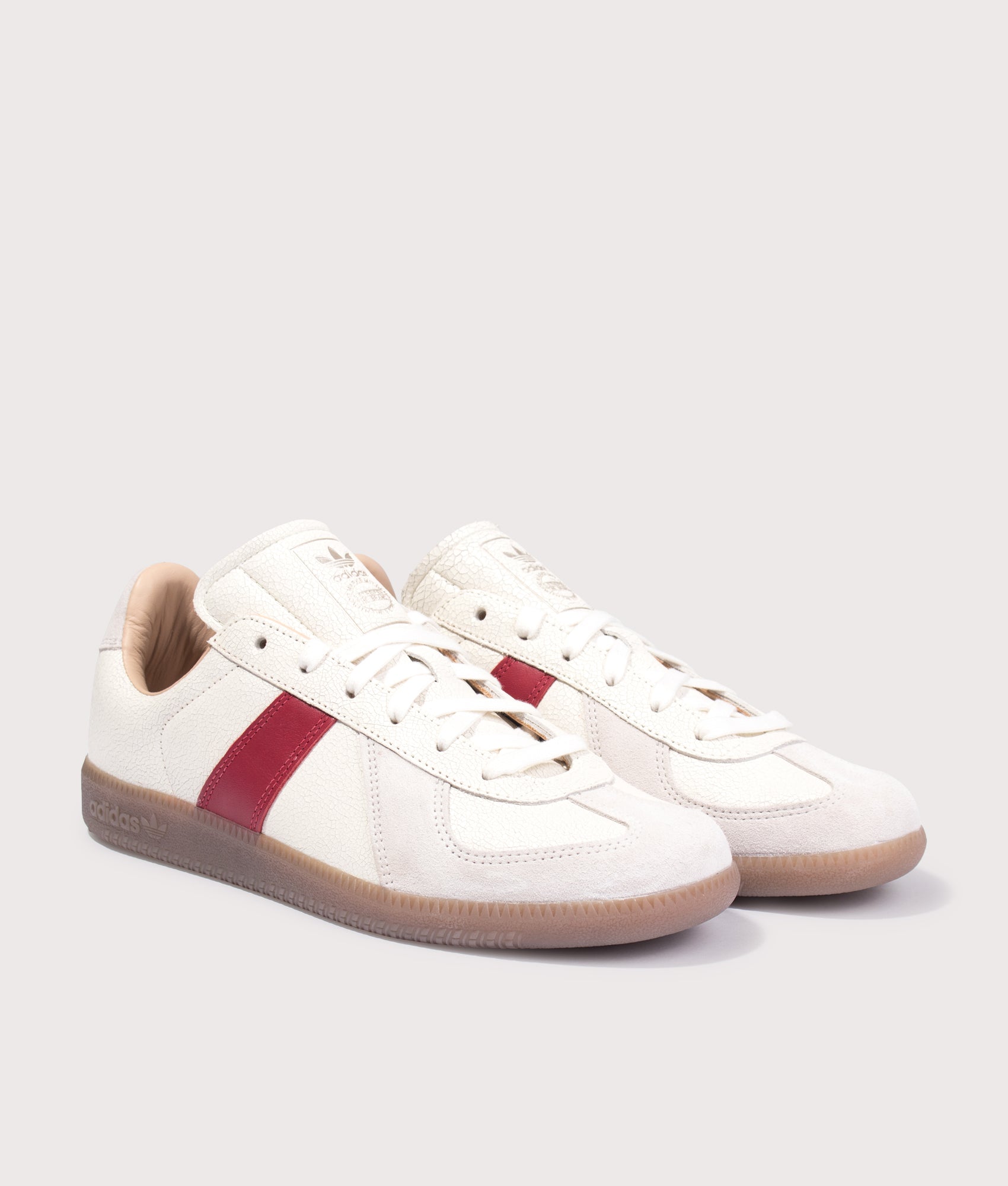 adidas Originals BW Army Shoes in Core White, Team Victory Red and Gum 5 at EQVVS Menswear. Angled front shot.