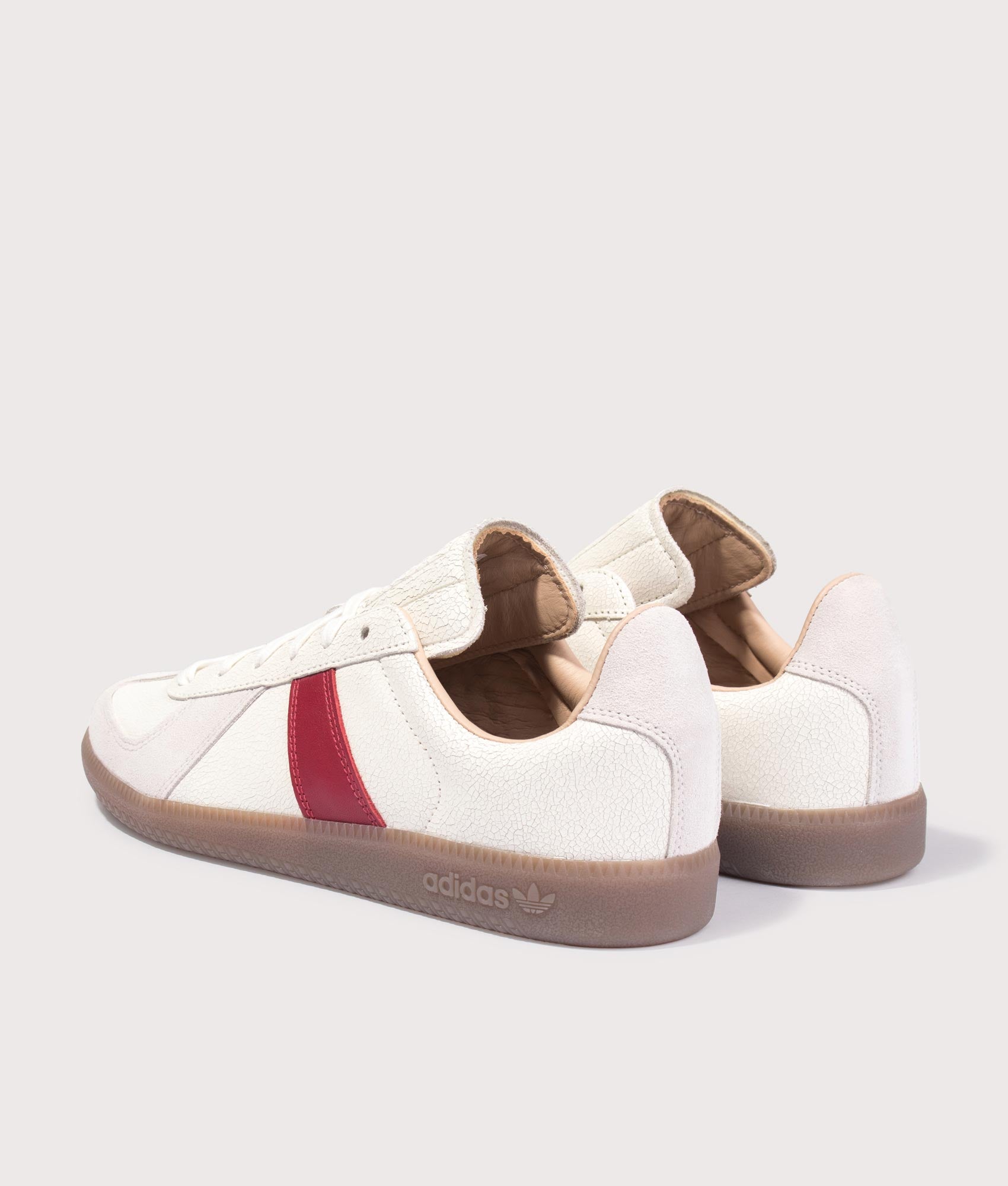 adidas Originals BW Army Shoes in Core White, Team Victory Red and Gum 5 at EQVVS Menswear. Angled back shot.